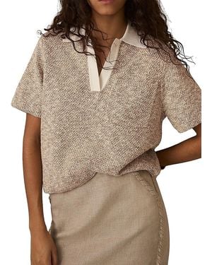 Reiss Sam Textured Knit Polo - Brown