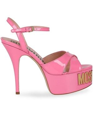 Love Moschino 115mm Patent Logo Platform Leather Sandals - Pink