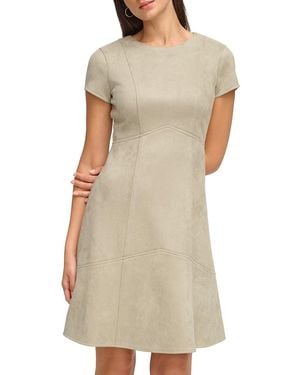Kensie Solid A-Line Sueded Scuba Minidress - Natural