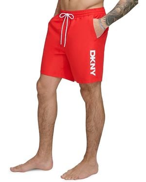 DKNY Logo Standard Fit Swim Shorts - Red