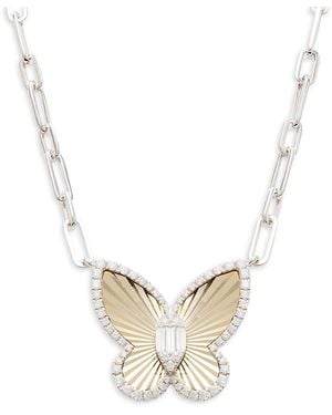 Effy 14K Two Tone & 0.72 Tcw Diamond Butterfly Necklace - White