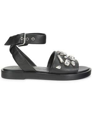 3.1 Phillip Lim Rhinestone Leather Flat Sandals - Black