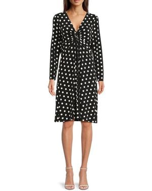 Halston Polka Dot Ruched Dress - Black