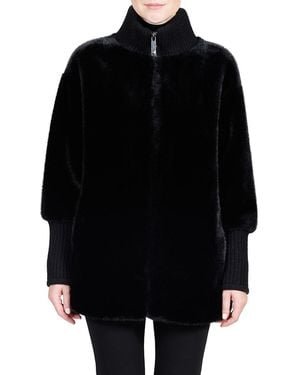 Belle Fare Faux Mink Knit-trim Coat - Black
