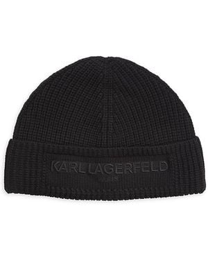 Karl Lagerfeld Fisherman Logo Wool-blend Beanie - Black