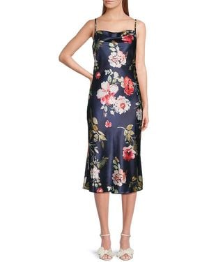 Bebe Floral Satin Slip Midi-Dress - Blue