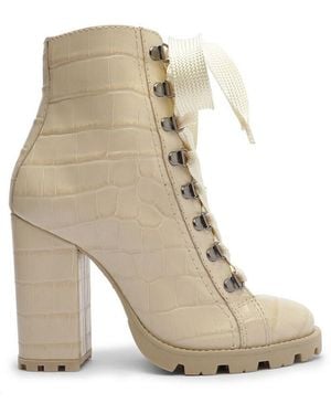 SCHUTZ SHOES Zhara Croc Printed Leather Ankle Boots - Natural