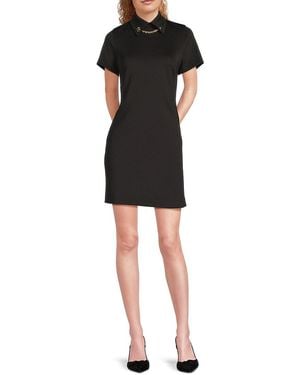 Halston Scuba-Trimmed Minidress - Black