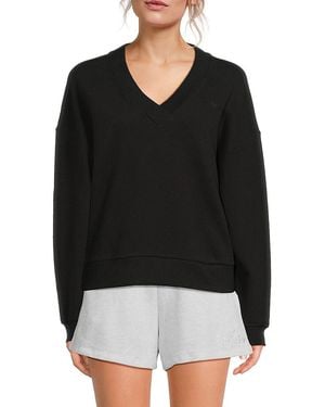 DKNY Embroidered Cotton V-Neck Sweatshirt - Black