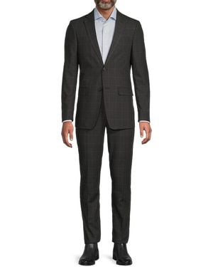 DKNY Windowpane Slim-Fit Two-Button Suit - Black