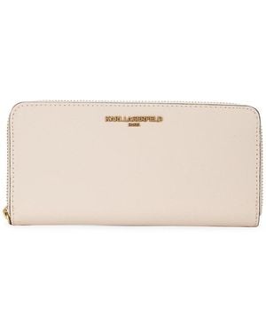 Karl Lagerfeld Leather Zip Around Wallet - Natural