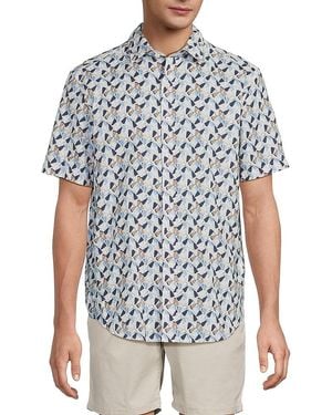 Bugatchi Orson Print Cotton & Linen Shirt - White