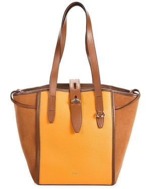 Furla Leather & Suede Tote - Orange