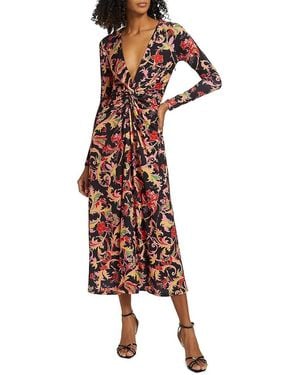 Prabal Gurung Leafy Twist-Front Midi-Dress - Black