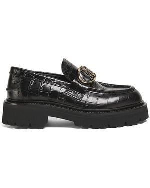 Roberto Cavalli Logo Croc-Embossed Leather Loafer - Black