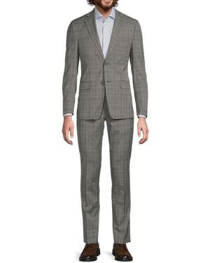 DKNY Plaid Slim-Fit Two-Button Suit - Grey