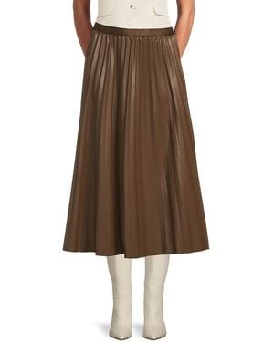 Avantlook Pleated Faux-Leather Midi-Skirt - Natural