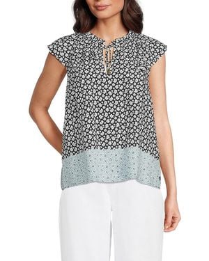 Nautica Striped Flutter Sleeve Top - Gray