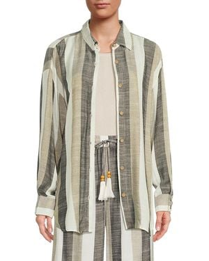 Vintage Havana Striped Dropped Shoulder Shirt - Grey