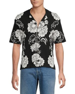 Valentino Floral Print Cropped Camp Shirt - Black