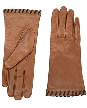 Portolano Whipstitch-trim Leather Gloves - Brown