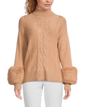 ニット/セーター fur collar rabbit cable knit Saks Fifth Avenue Faux Fur Trim Turtleneck Sweater in