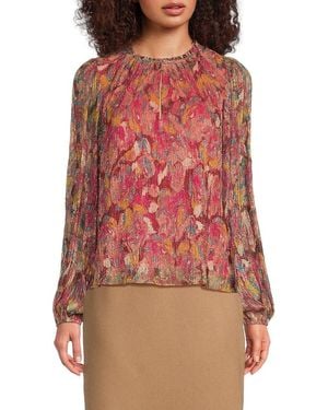 Ramy Brook Jenia Metallic-Print Long-Sleeve Top - Red