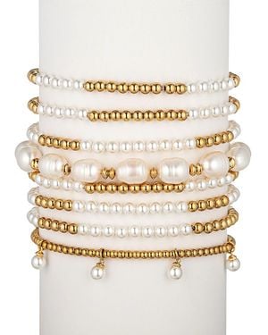 Eye Candy LA Katrina 8-piece Beads, Shell & Glass Pearl Bracelet Set - Natural