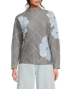 Joseph A Floral Diamond-Pattern Mock Turtleneck Jumper - Grey