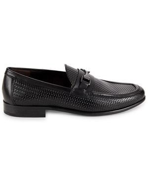 Saks Fifth Avenue Raffia-Woven Riding Bit Loafers - Black