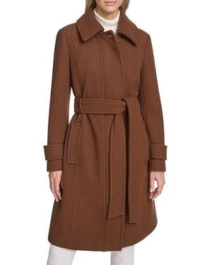 Andrew Marc Lawley Wool Blend Belted Trench Coat - Brown