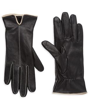 Saks Fifth Avenue Contrast Trim Leather Gloves - Black