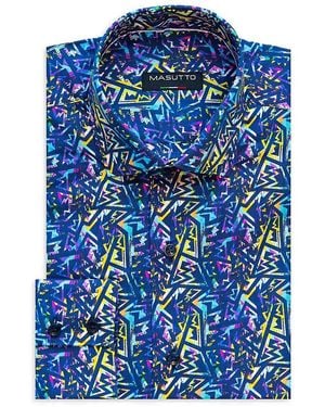 MASUTTO Classic Fit Print Dress Shirt - Blue