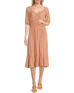 Nation Ltd Fabia Gathered Midi Dress - Natural