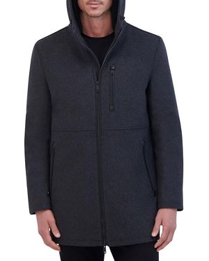 Kenneth Cole Faux Shearling Hooded Wool Blend Coat - Blue
