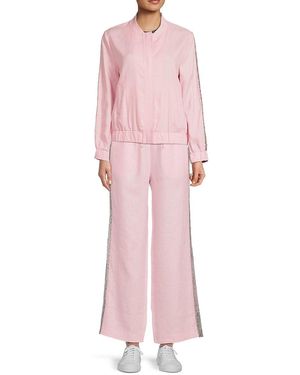 Saks Fifth Avenue 100% Linen Sequin Trim Straight Pants - Pink