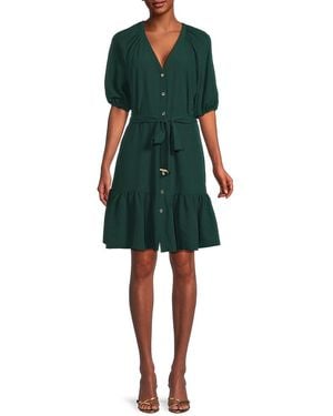 Tommy Hilfiger Puff Sleeve Belted Mini Shirtdress - Green
