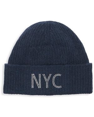 Carolyn Rowan Collection Nyc Cashmere Thin Ribbed Beanie - Blue