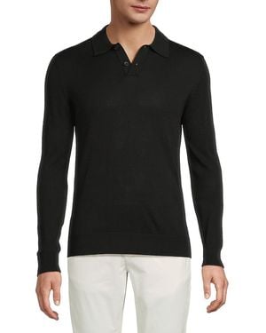 Saks Fifth Avenue Cotton-Blend Long-Sleeve Polo Shirt - Black