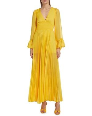Alice + Olivia Selene Chiffon Long-Sleeve Maxi Dress - Yellow
