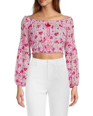 Poupette Rachel Floral Peasant Crop Top - Red