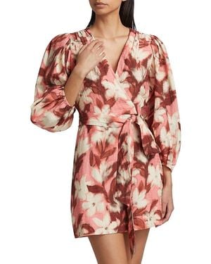 Tanya Taylor Nolita Floral Tie-Waist Minidress - Red