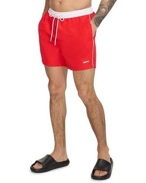 DKNY Standard Fit Flat Front Swim Shorts - Red