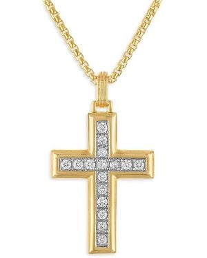 Esquire 14K Goldplated Stainless Steel & 1.00 Tcw Lab-Grown Diamond Cross Pendant Necklace - Metallic
