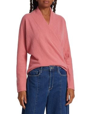 Tahari Cashmere Faux Wrap Sweater - Red