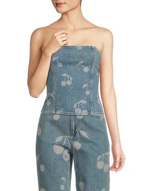 Vero Moda Cherry-Print Strapless Denim Top - Blue