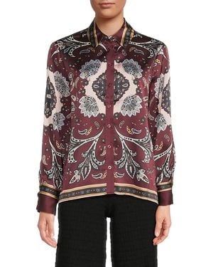 Ellen Tracy Baroque Satin Shirt - Red