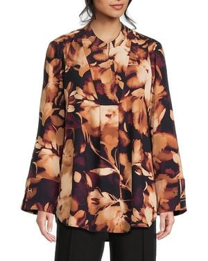 Halston Floral Pleated Tunic - Brown