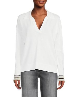 Lisa Todd Collar Pop Striped-cuff Jumper - White