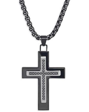 Esquire Ip Black Stainless Steel & 0.25 Tcw Black Diamond Cross Pendant Necklace